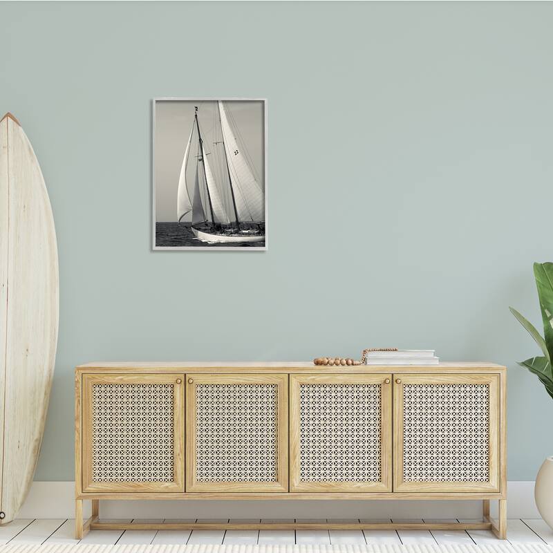 Stupell Ocean Ship Full Sail Modern Nautical Boat Photography Framed Wall Art