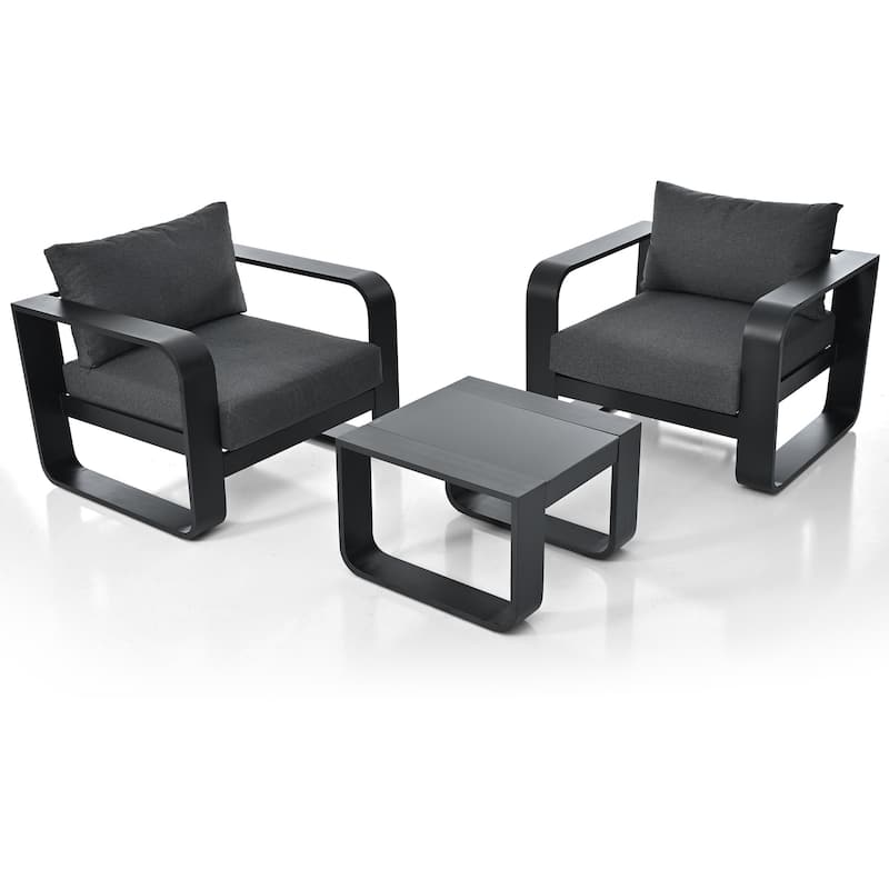 Aidan Modern Outdoor 3-pieces Patio Chat Set by GDFStudio
