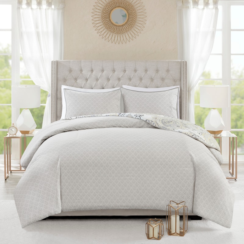 Madison Park Loleta 3 Piece Cotton Floral Printed Reversible Duvet Cover Set (Insert Excluded)