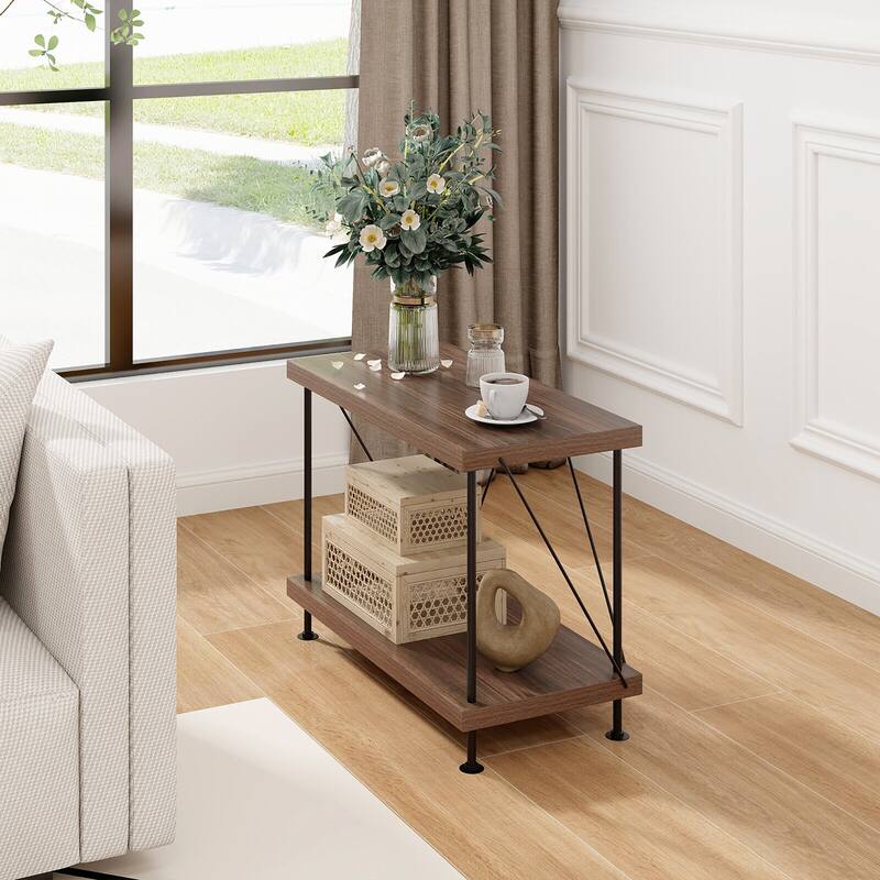 Gymax 2-Tier Multipurpose Display Rack Freestanding Bookshelf w/ Metal