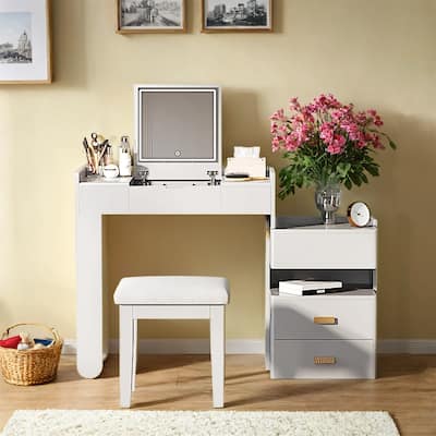 3-in-1 Makeup Vanity Desk with Flip-Top Mirror