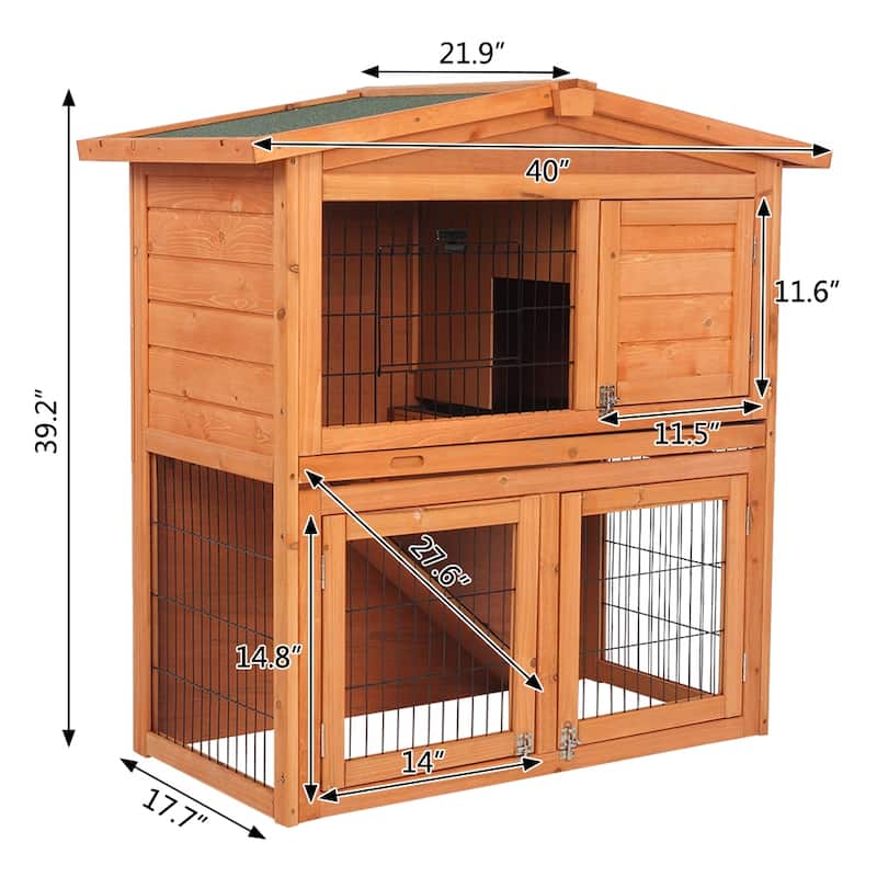 40" Triangle Roof Waterproof Wooden Bunny Hutch A-Frame Pet Cage Wood Small House Chicken Coop Natu