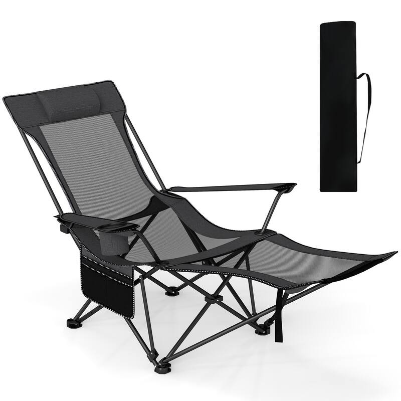 Gymax Camping Lounge Chair w/Detachable Footrest 4-position Backrest - Grey