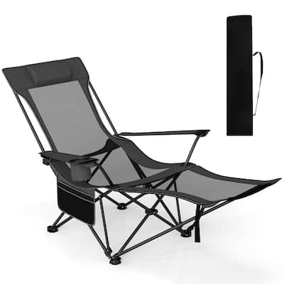 Gymax Camping Lounge Chair w/Detachable Footrest 4-position Backrest