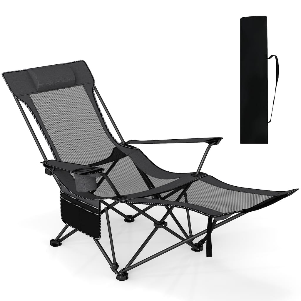 Gymax Camping Lounge Chair w/Detachable Footrest 4-position Backrest