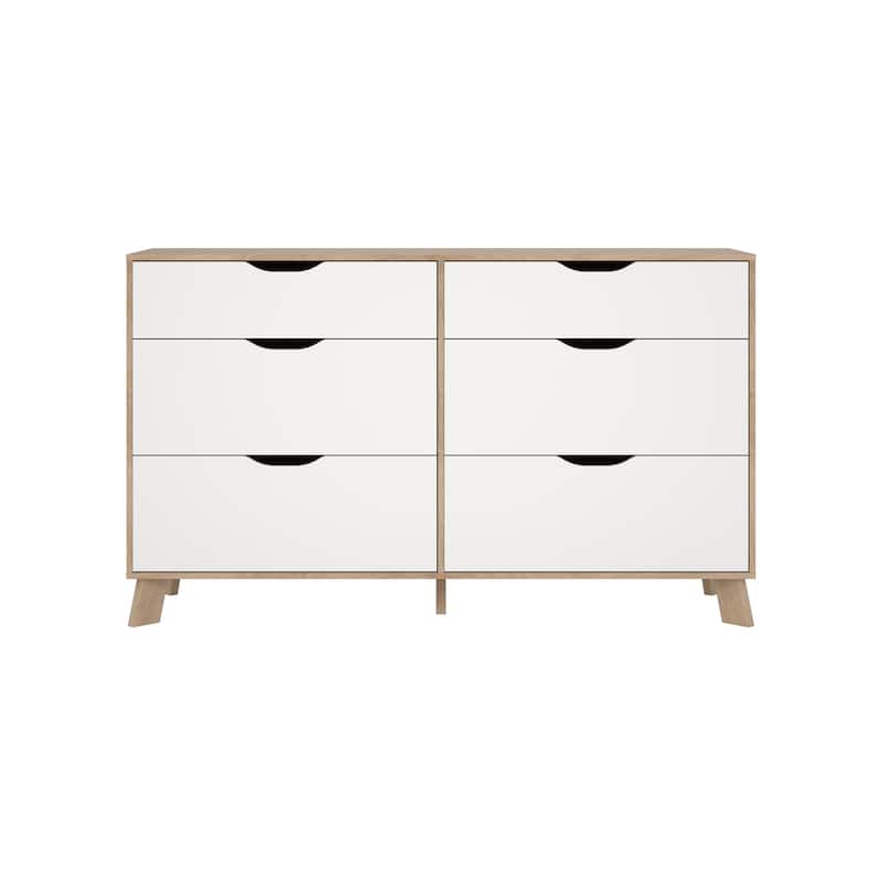 Porch & Den Ikast 6 Drawer Double Dresser, Jackson Hickory/White
