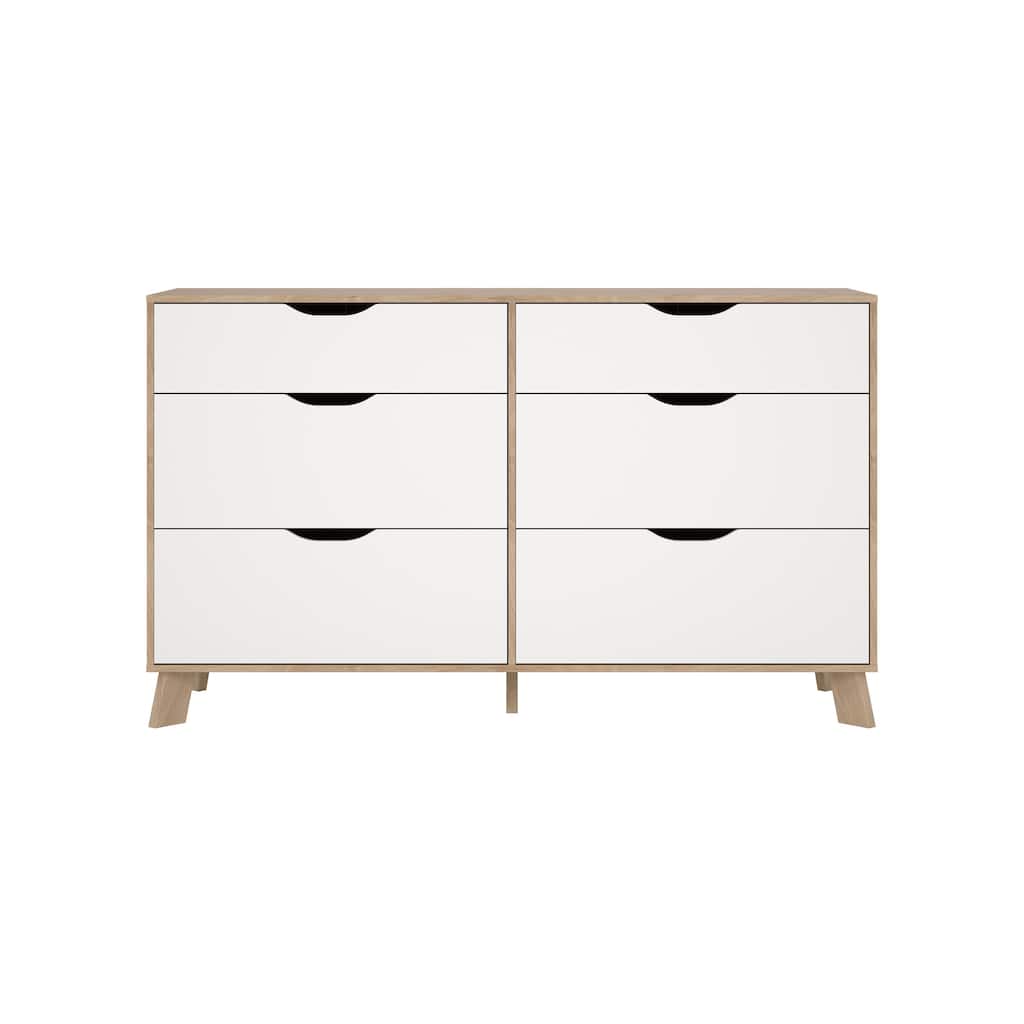 Porch & Den Ikast 6 Drawer Double Dresser, Jackson Hickory/White