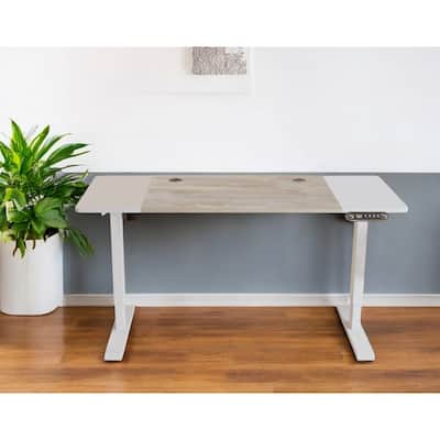 HomeRoots Adjustable White And Natural and White Wood and Stainless Steel Rolling Computer Desk