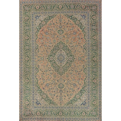 Traditional Floral Kashan Persian Vintage Rug Handmade Wool Carpet - 9'6" x 13'0"