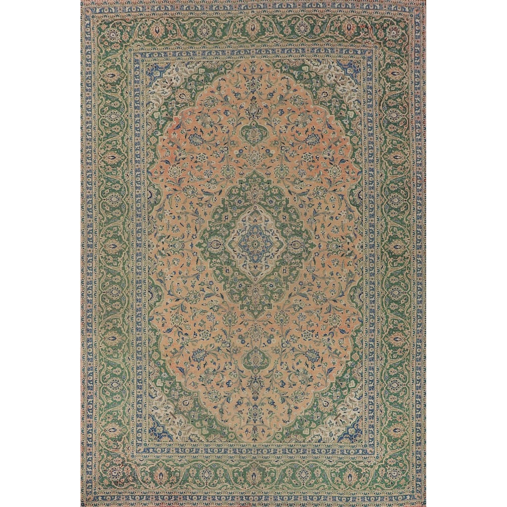 Traditional Floral Kashan Persian Vintage Rug Handmade Wool Carpet - 9'6" x 13'0"