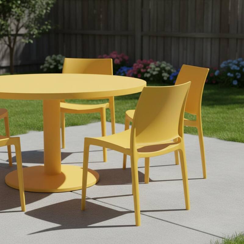 Set of Four Gold Heavy Duty Plastic Outdoor Stacking Dining Chairs - Gold