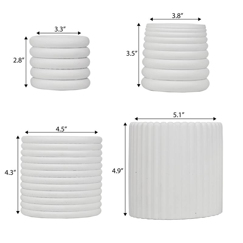 JONATHAN Y Silas Modern Minimalist Handmade Concrete Fluted Sculptural Cylinder Planter Set with Drainage Holes (Set of 4)
