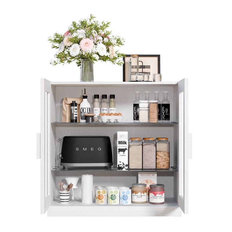 31"H Classic Storage Cabinet with Adjustable Shelves with Glass Door