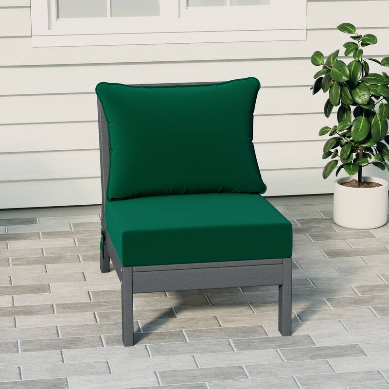 Birchwood All Weather HDPE Outdoor Patio Deep Seating Gray Armless Chair With Cushions (1-Piece) - Gray/Green