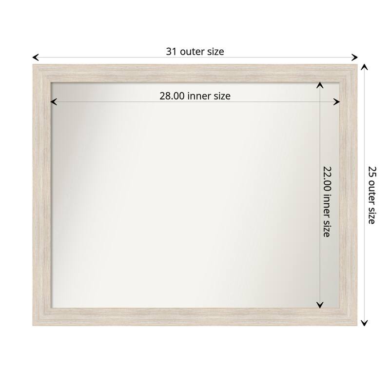 Non-Beveled Wood Bathroom Wall Mirror - Hardwood Whitewash Narrow Frame