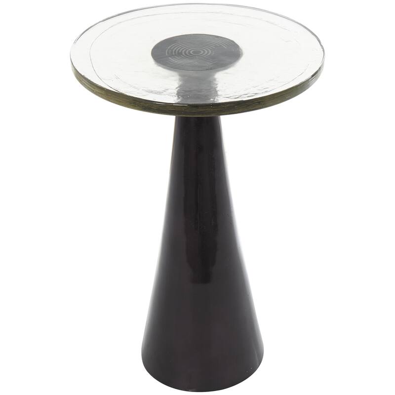 Aluminum Metal Geometric Cone Accent Table with Textured Glass Tabletop - Black or Gold - Roche River Decor