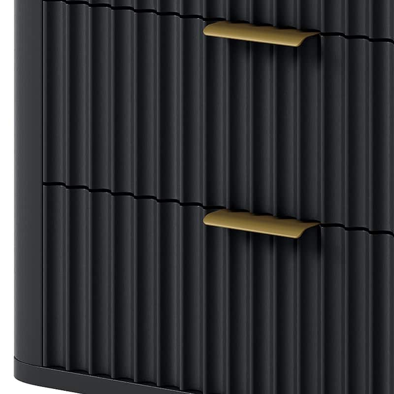 6 Drawer Wood Dresser with Wave Fluted Panel Storage Organizer for Bedroom