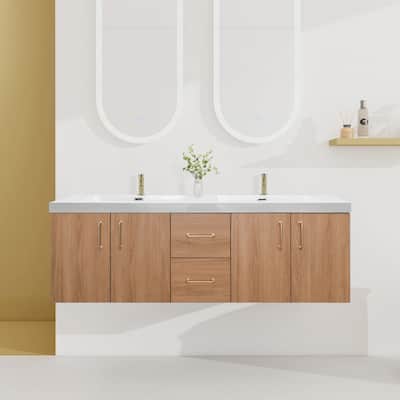 StellarArc 60/ 72 in Wall Mounted Double Sink Bathroom Vanity with Integral Sink Top