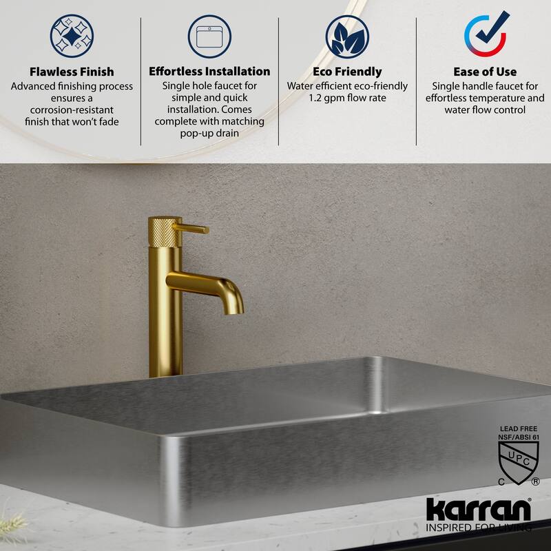 Karran Tryst KBF462 Single-Handle Single Hole Vessel Bathroom Faucet with Matching Pop-up Drain