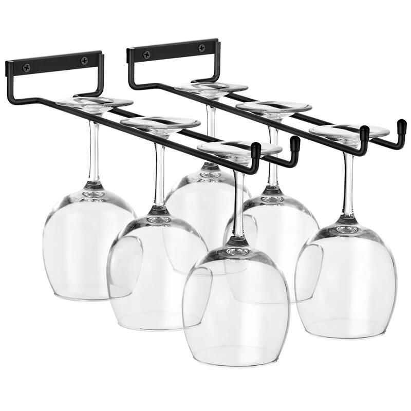 Sorbus Wine Glass Holder 12 Inch Rack Wall Mount Under Cabinet Storage Holds 4 Stemware Wine Glasses Each, 8 Total - Set of 2 - Black