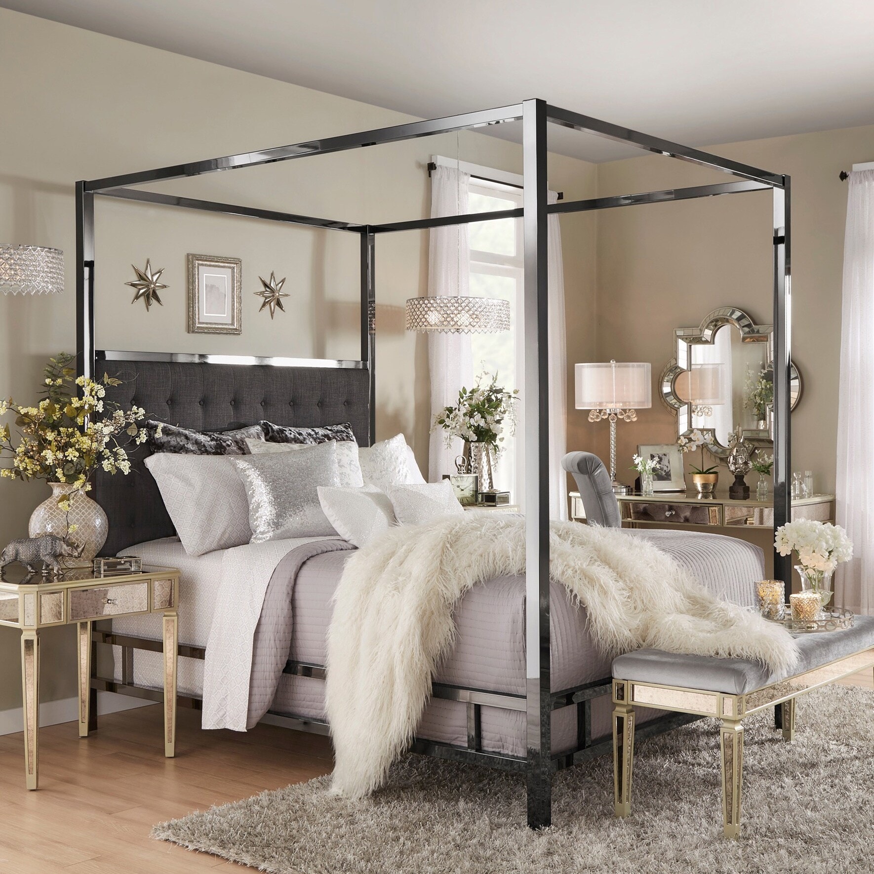 Solivita Queen size Black Nickel Frame Canopy Bed by INSPIRE Q Bold On Sale Bed Bath Beyond 14086304