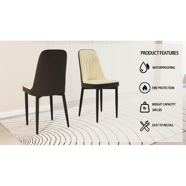 2 Piece Dining Chair Set PU Leather Cushioned Back Black Metal Legs