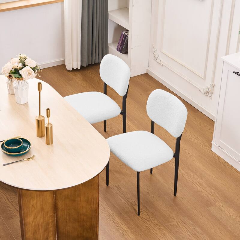 FERPIT Set of 2 Modern Boucle Teddy Fabric Upholstered Dining Chair with Metal Legs - 31.6"H x 18.9"W x 16.92"D