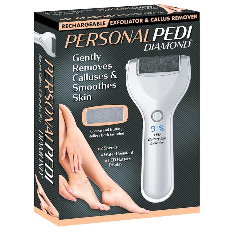 Personal PEDI Diamond Rechargeable Foot File with Coarse and Buffing Rollers, Water Resistant, LED Display