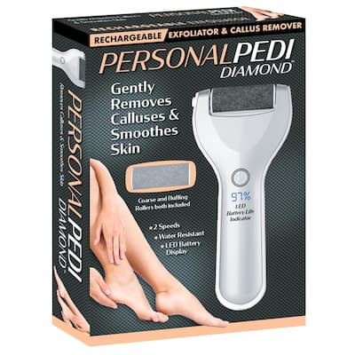 Personal PEDI Diamond Rechargeable Foot File with Coarse and Buffing Rollers, Water Resistant, LED Display