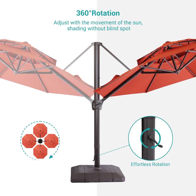BONOSUKI 11Ft Double Top Aluminum Cantilever Patio Umbrella with Base for Patio Deck Garden, Red