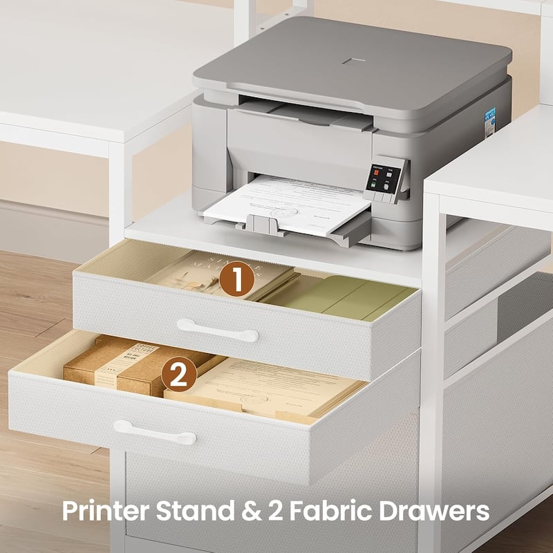 96.5" Office Desk double Person Computer Desk 3 Fabric Drawers