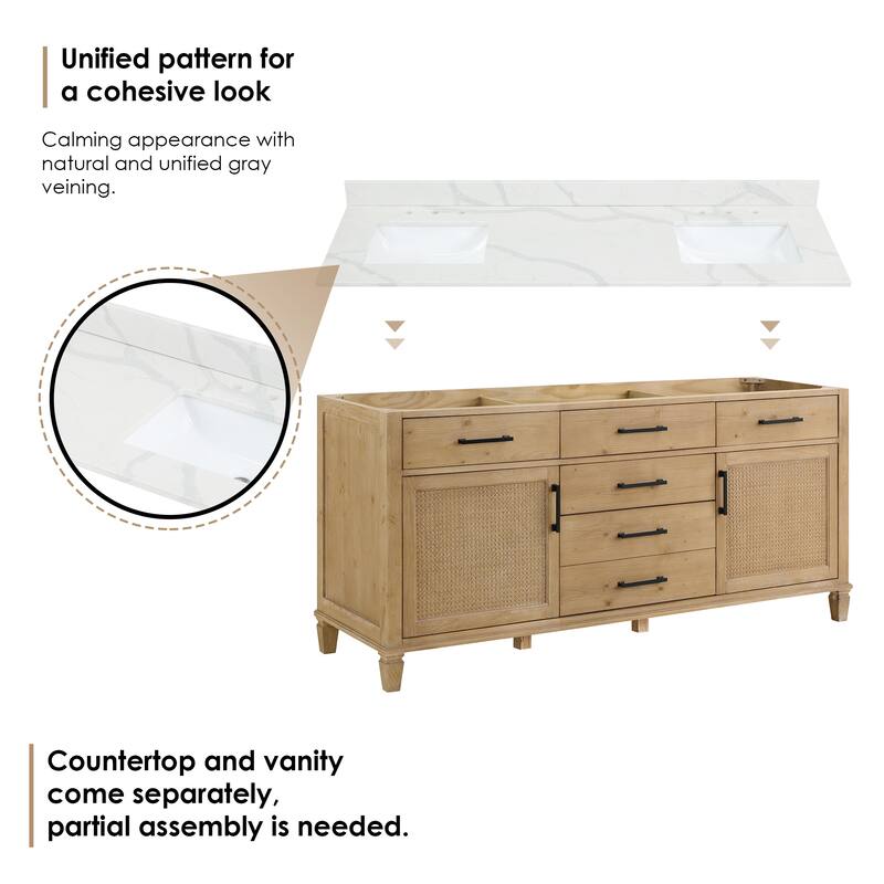 Altair Solana Bath Vanity with Calacatta White Quartz Stone Countertop without Mirror