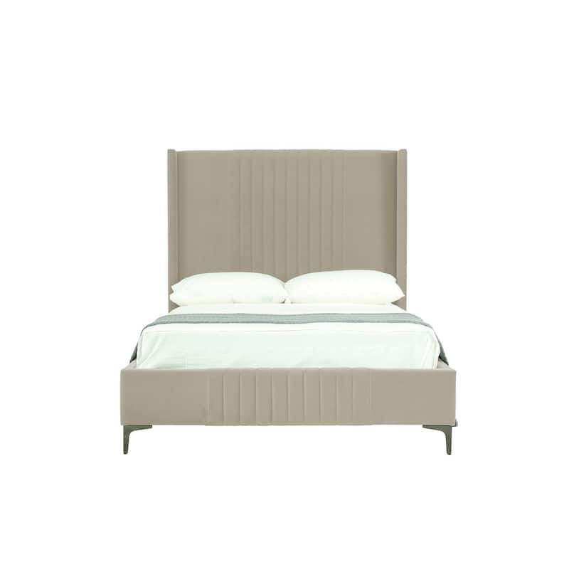 Manhattan Comfort Promenade Mid-Century Modern Velvet Upholstered Bed