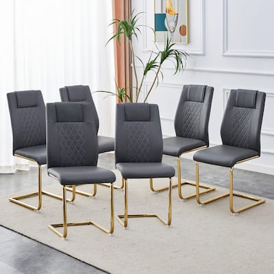 Faux Leather Dining Chair Dining Table Chair Set of 6, Dining Room Side Chair, Lounge Chair, Office Chair with Metal Legs
