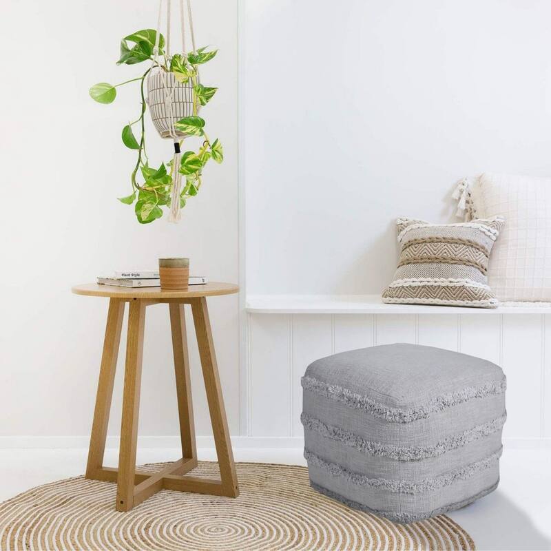 18" Gray Solid Texture and Striped Square Pouf Ottoman