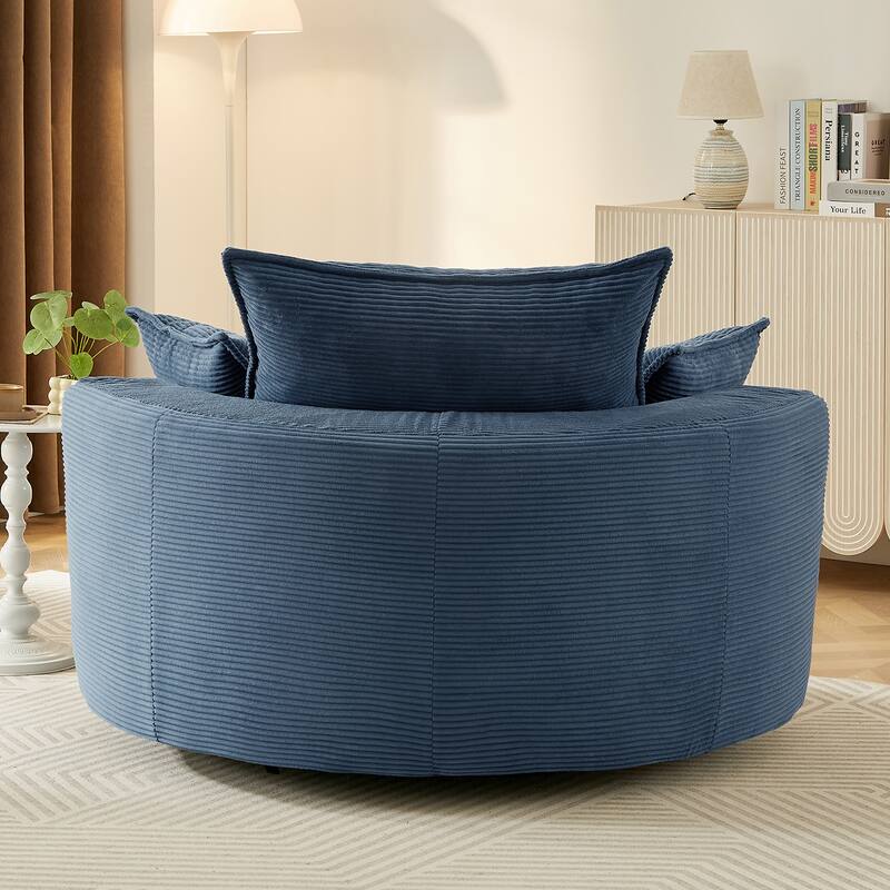 Roomfitters Swivel Barrel Chair with Dual-Layer Cushion and 3 Pillows, Comfy Accent Chair for Home or Office