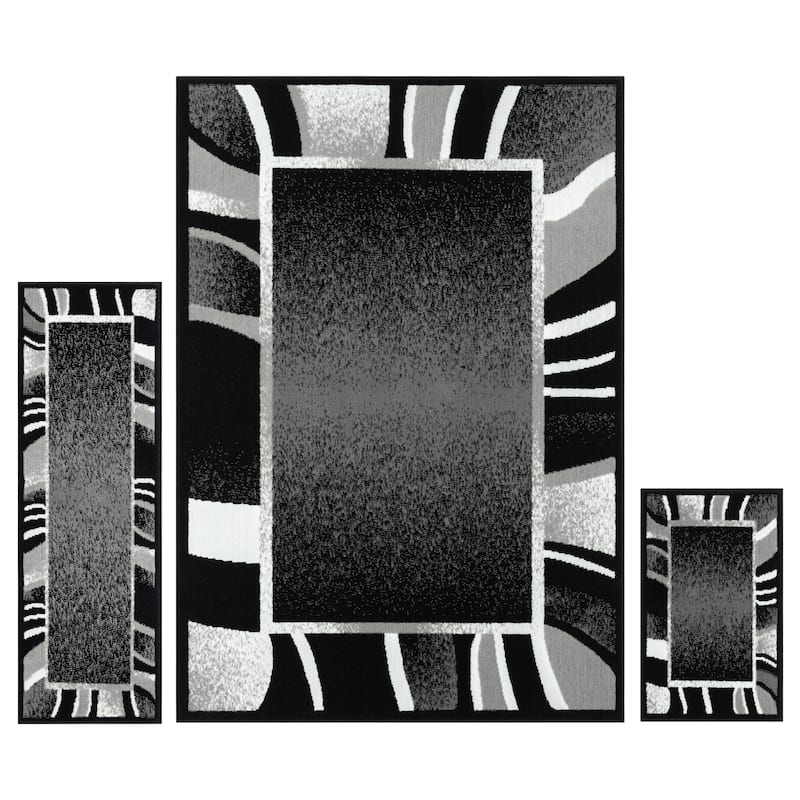 Home Dynamix Ariana Konya Traditional 3-Piece Area Rug Set - 3 Piece Set - Black/Gray - Rectangle
