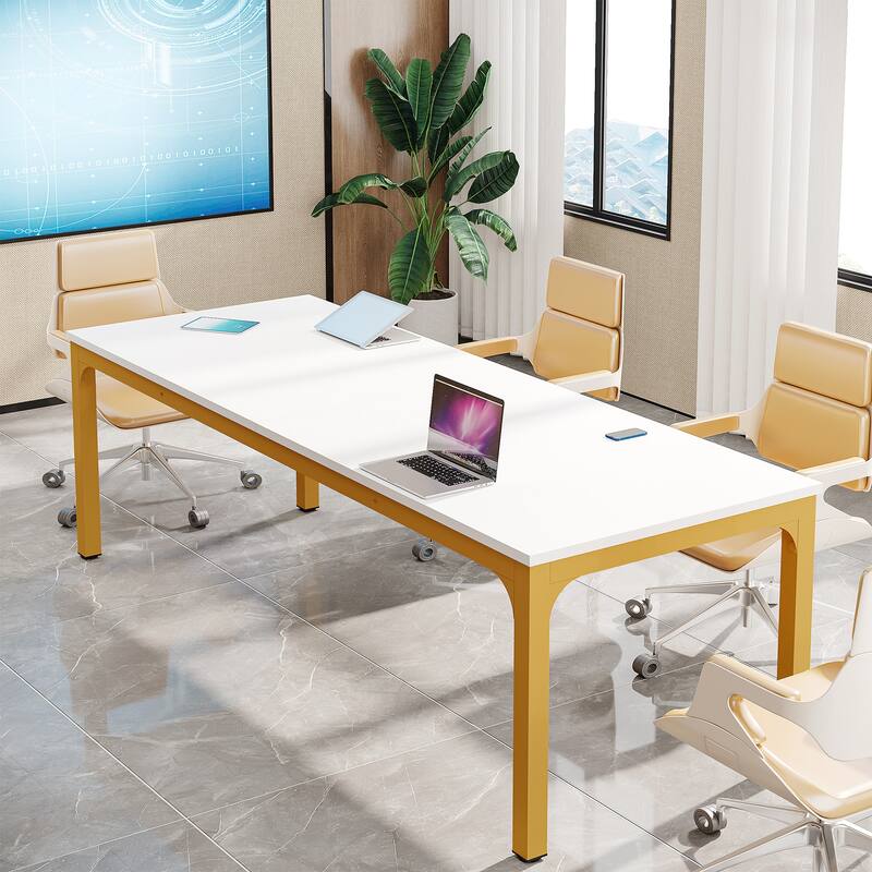 Long Conference Table Set of 4, 13FT Large Rectangle Meeting Seminar Table, 78.74-Inch Business Tables