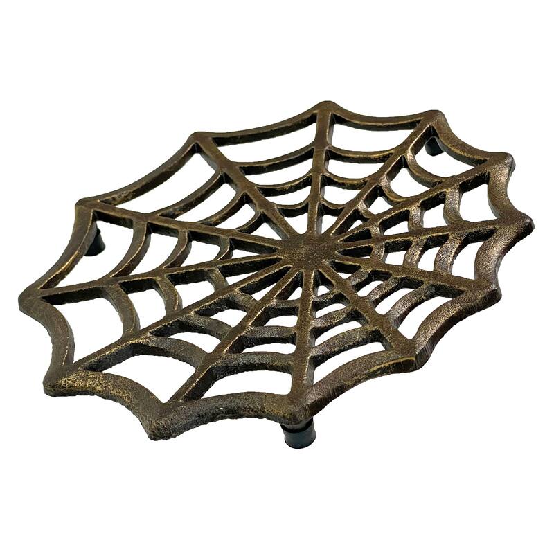 Cast Iron Spider Web Trivet 8" Bronze Gothic Decor, Kitchen Heat - 0.5 X 8 X 8 inches