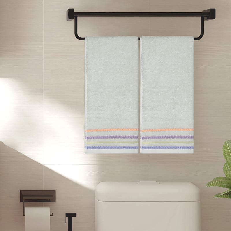 Colorful Striped Pattern 2 Pack Hand Towels, Comfort and Quick Drying Towel for Bathroom, Travel, Camp 13" x 30" - Light Grey