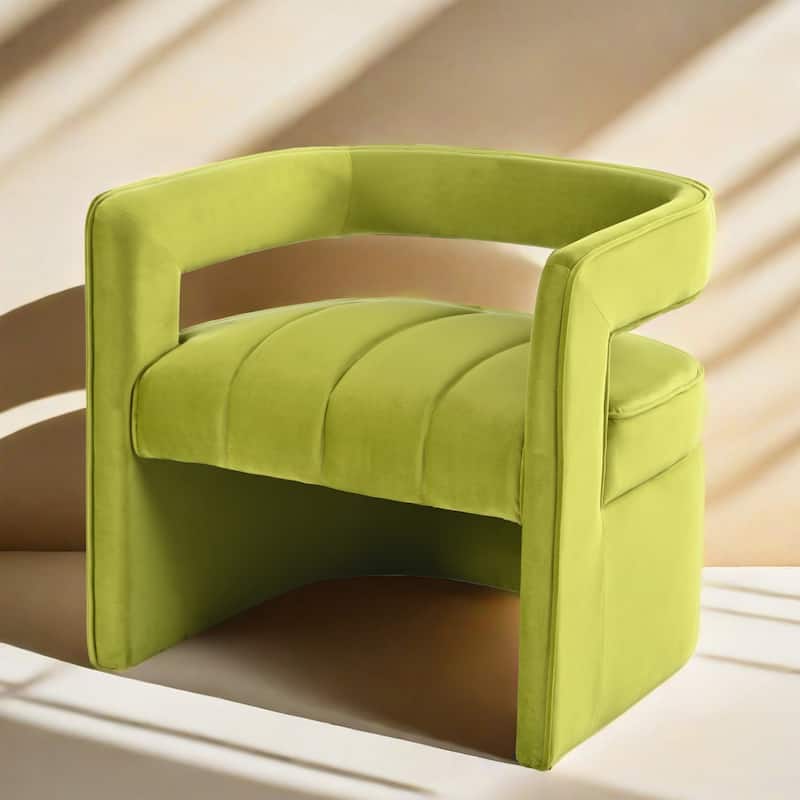 Green Modern 24.25" Upholstered Velvet Accent Chair with Ribbed Detail and Luxury Curved Fully