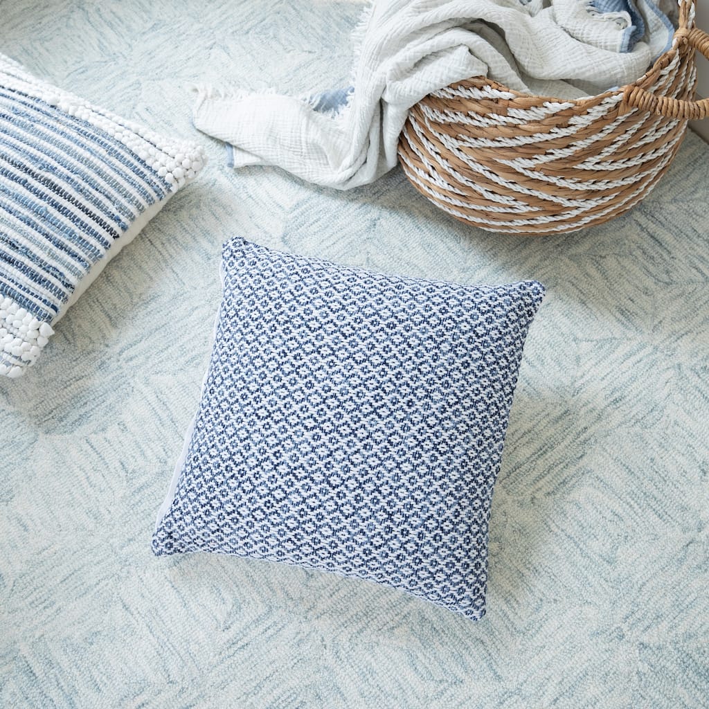 Handwoven Geometric Diamond Cotton Throw Pillow Cover - 18" - Navy Blue and White