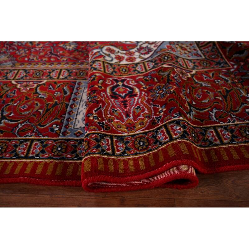 Pictorial Medallion Red Kashan Turkish Area Rug Machine Made Carpet - 9'8" x 12'5"
