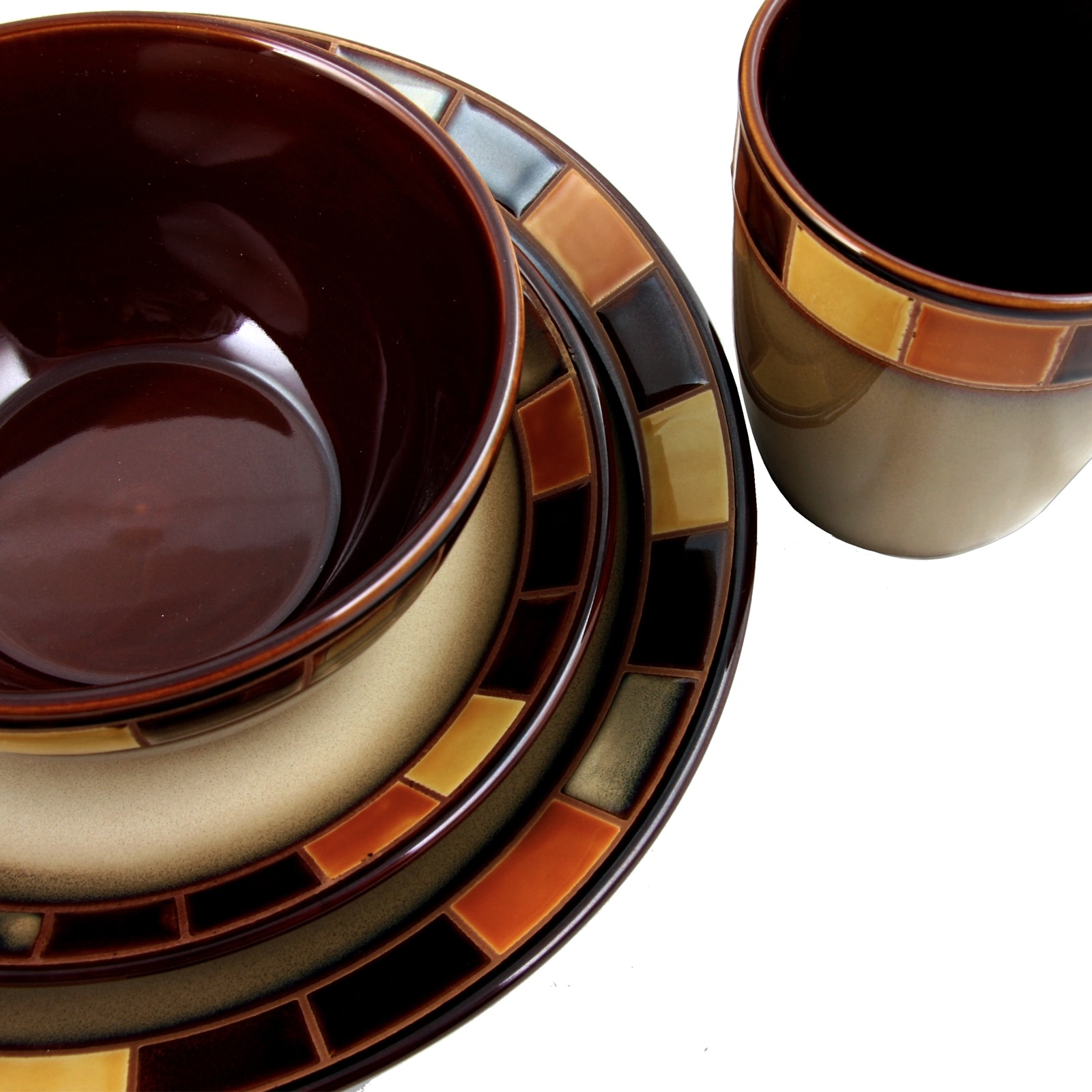 Gibson Puebla Casa 16 Piece Dinnerware Set Brown