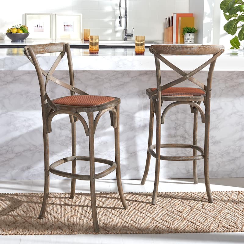 SAFAVIEH Reggie 30-inch x-Back Antique White Bar Stool - 19.7" W x 21.3" L x 44.1" H - 20Wx21Dx44H - Weathered/Grey