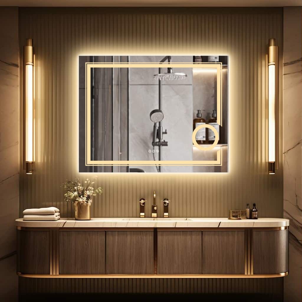 Frontlit Backlit LED Bathroom Mirror Wall Mounted Anti-Fog with 3X Magnifying