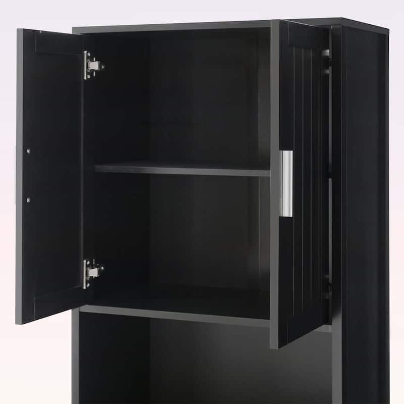 Freestanding Tall Cabinet with Drawer,2 Cabinets,4 Soft-Close Doors,and Adjustable Shelves for Versatile Storage