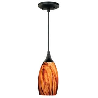 Milano Black Mini Pendant Ceiling Light Amber Fire Glass - 4.75-in W x 9.75-in H x 4.75-in D - 4.75-in W x 9.75-in H x 4.75-in D