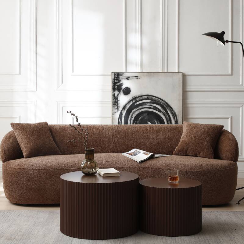 Modern Glam Relief Carving Round Accent Nesting Side Fluted Coffee Tables Set (2 Pack) No Assembled