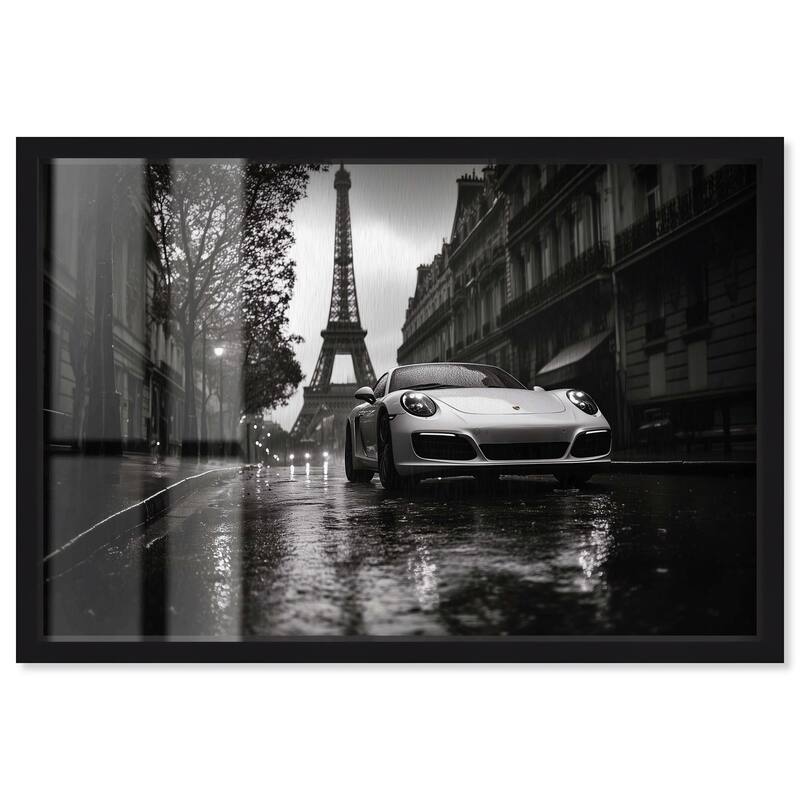 Driving in the Rain Paris Shadowbox by Art Remedy - Black - 24" x 16"